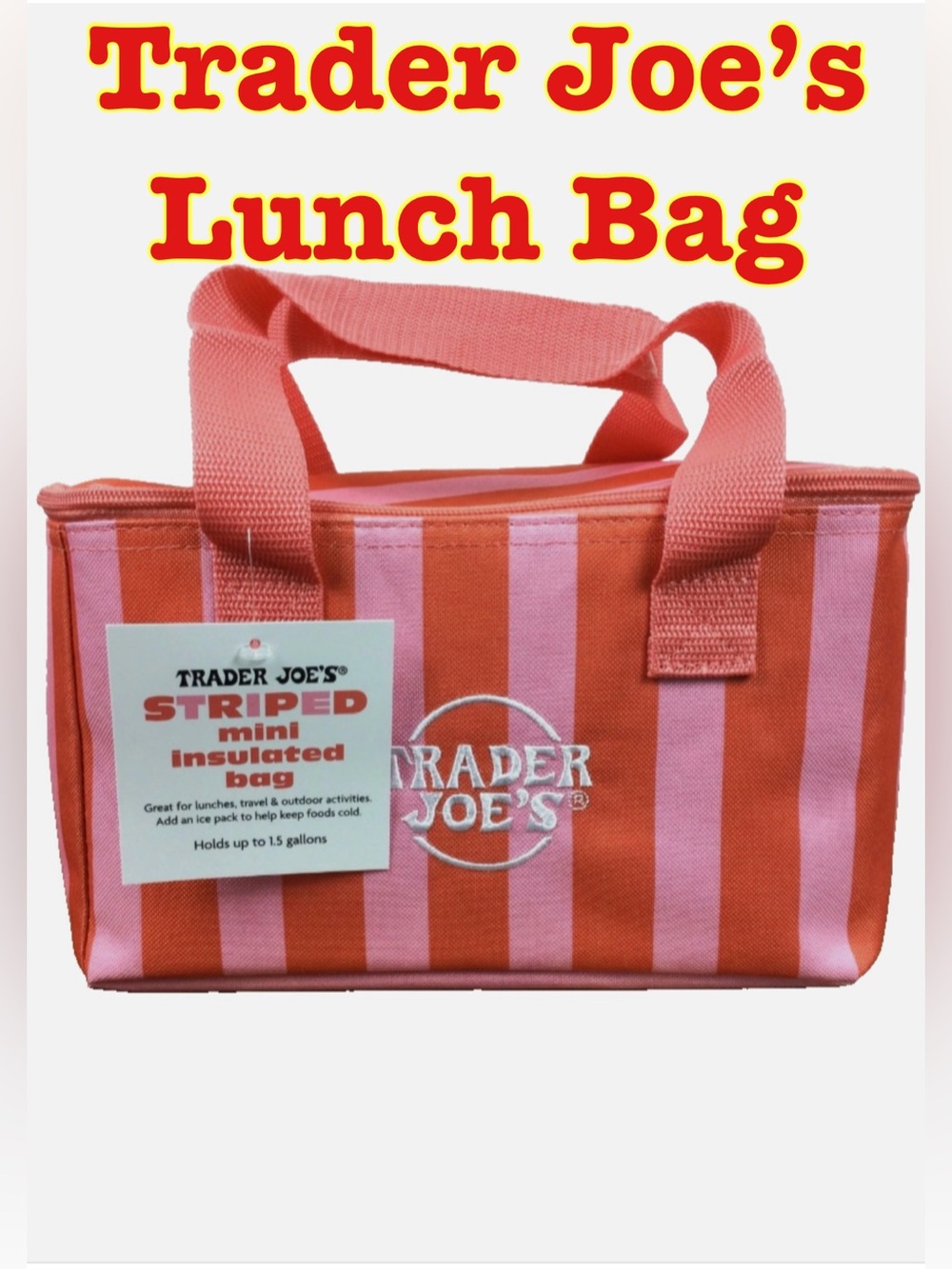 Trader Joe's Pink and Coral Striped Tote Lunch Bag